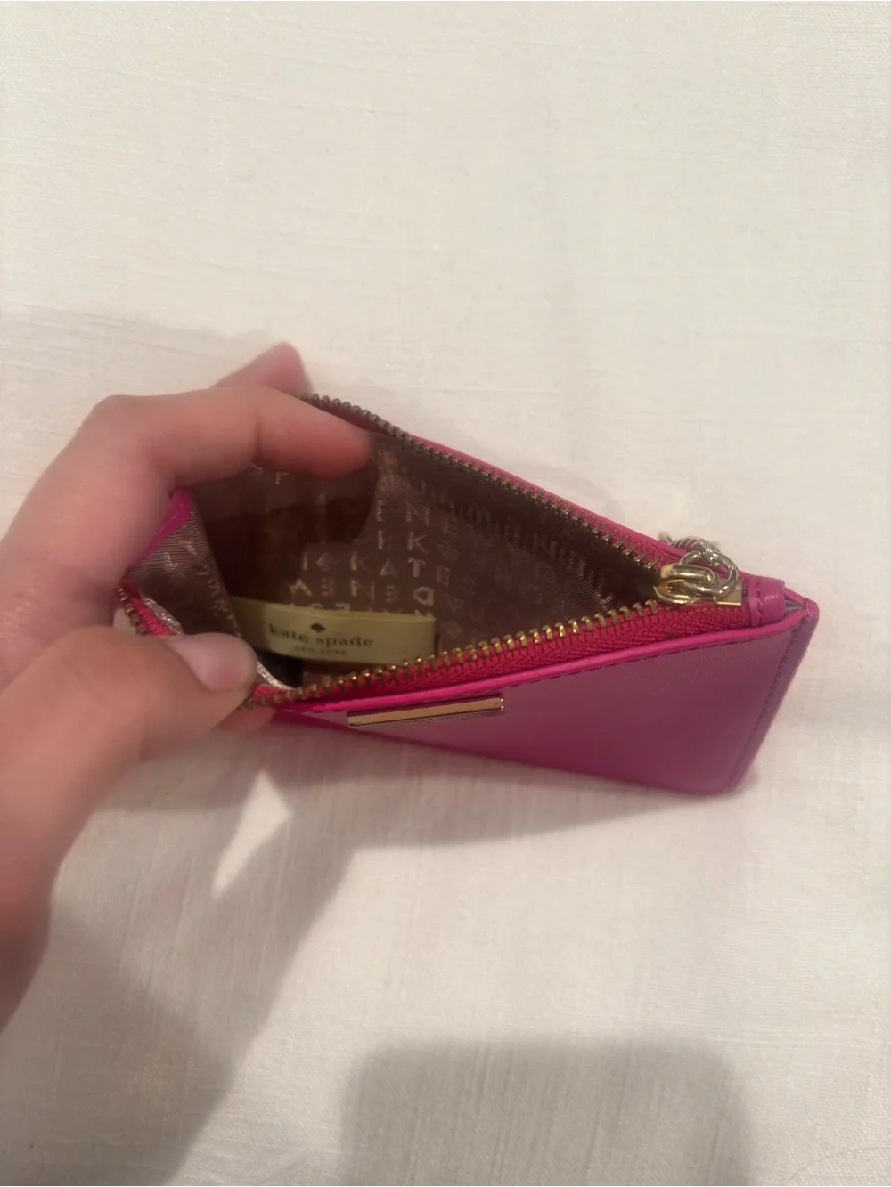 Kate Spade Pink Leather Zip Card Case Keychain